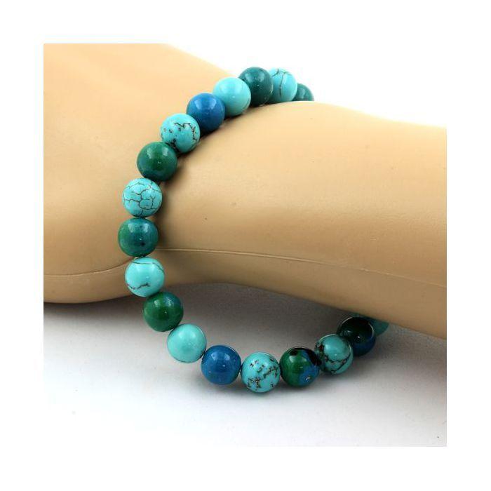 Pierres et Minéraux. Bracelet Perles Chrysocolle + Turquoise 8 mm. Fabriqué en France.