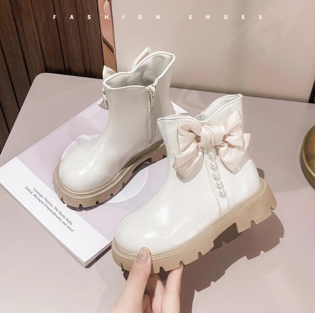 Детские короткие ботинки для девочек, обувь на осень-зиму, теплые кожаные детские милые модные зимние ботинки для малышей, принцессы, плюшевые ботинки