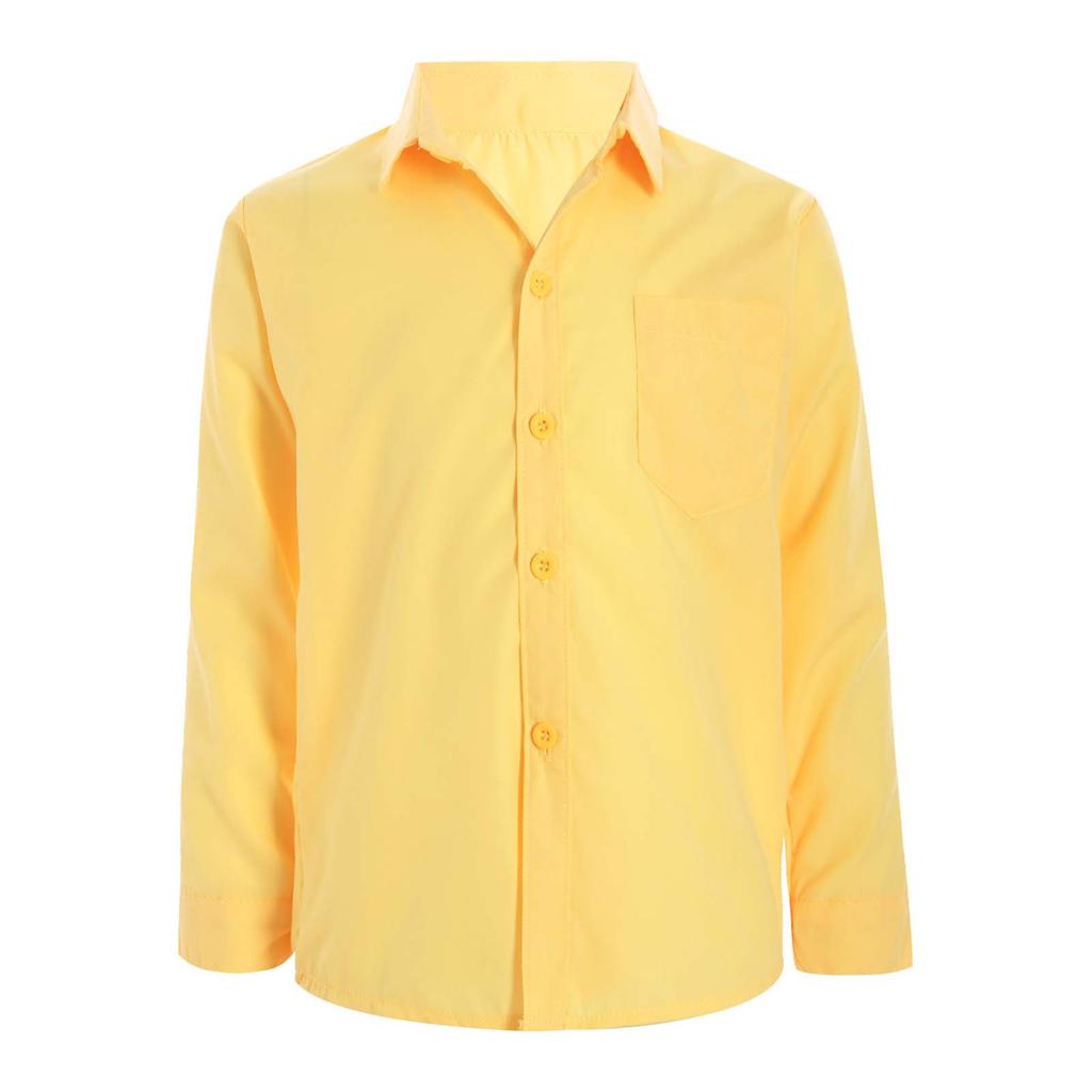 Рубашка плательная с длинным рукавом для мальчиков, повседневная однотонная с воротником на пуговицах