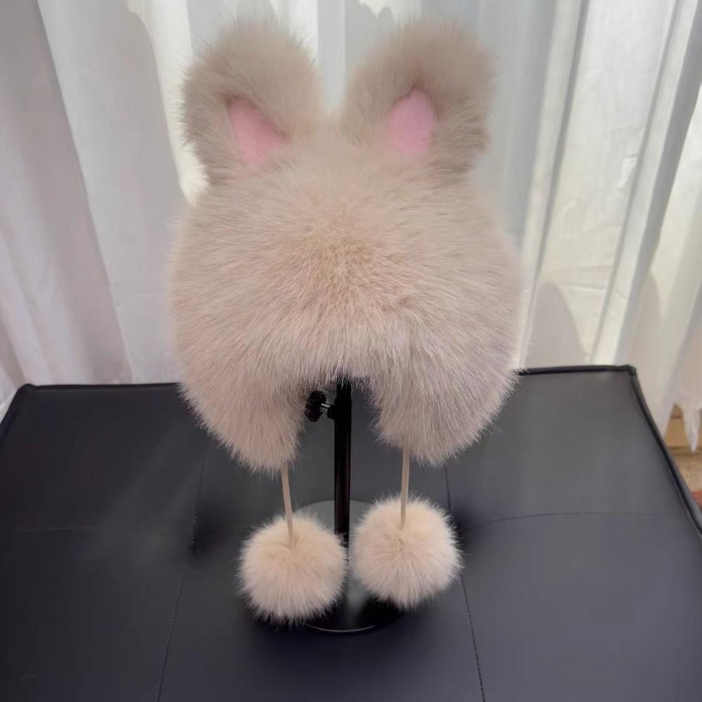 Fluffy Women's Lei Feng Cap Winter Warm Bunny Cat Ear Hat Fox Plush Ear Cap  New Year Gift