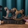 Wood Carving Rocking Horse Figurine Vintage Miniature Rocking Horse Statue Home Office Living Room Desktop Decoration Ornament