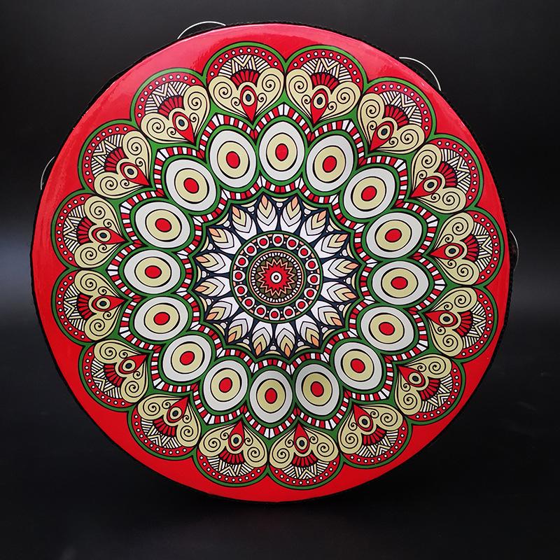 8-Inch Xinjiang Uyghur Hand Drum for Dance and Performance, Single-Row Tambourine with Jingle Bells.