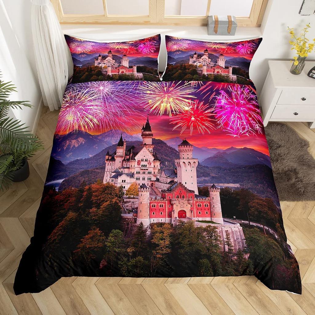 Пододеяльник с изображением фейерверка, комплект постельного белья Fantasy Castle, комплект постельного белья Prague Cityscape, комплект постельного белья из микрофибры с изображением магических психоделических цветов