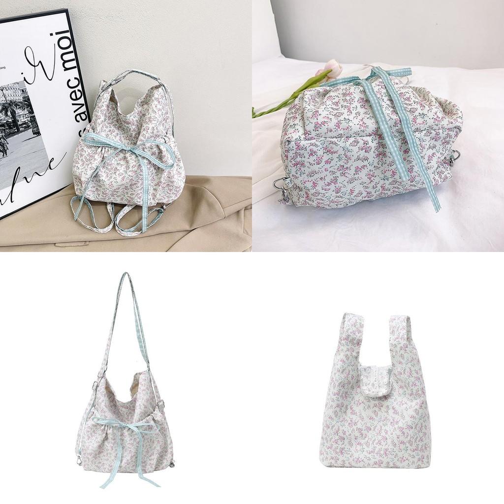 Nylon Flower Bow Pattern Student Backpack With Large Capacity For Daily Use