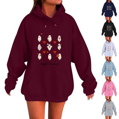 Женская повседневная спортивная рубашка с капюшоном и карманом, с принтом, с длинными рукавами, спортивная рубашка