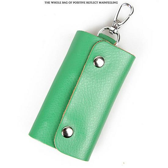 Candy Color Genuine Leather Key Bag - Unisex Cowhide Key Holder