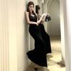 Women's Sexy Temperament Lace Splicing Neck Velvet Dress