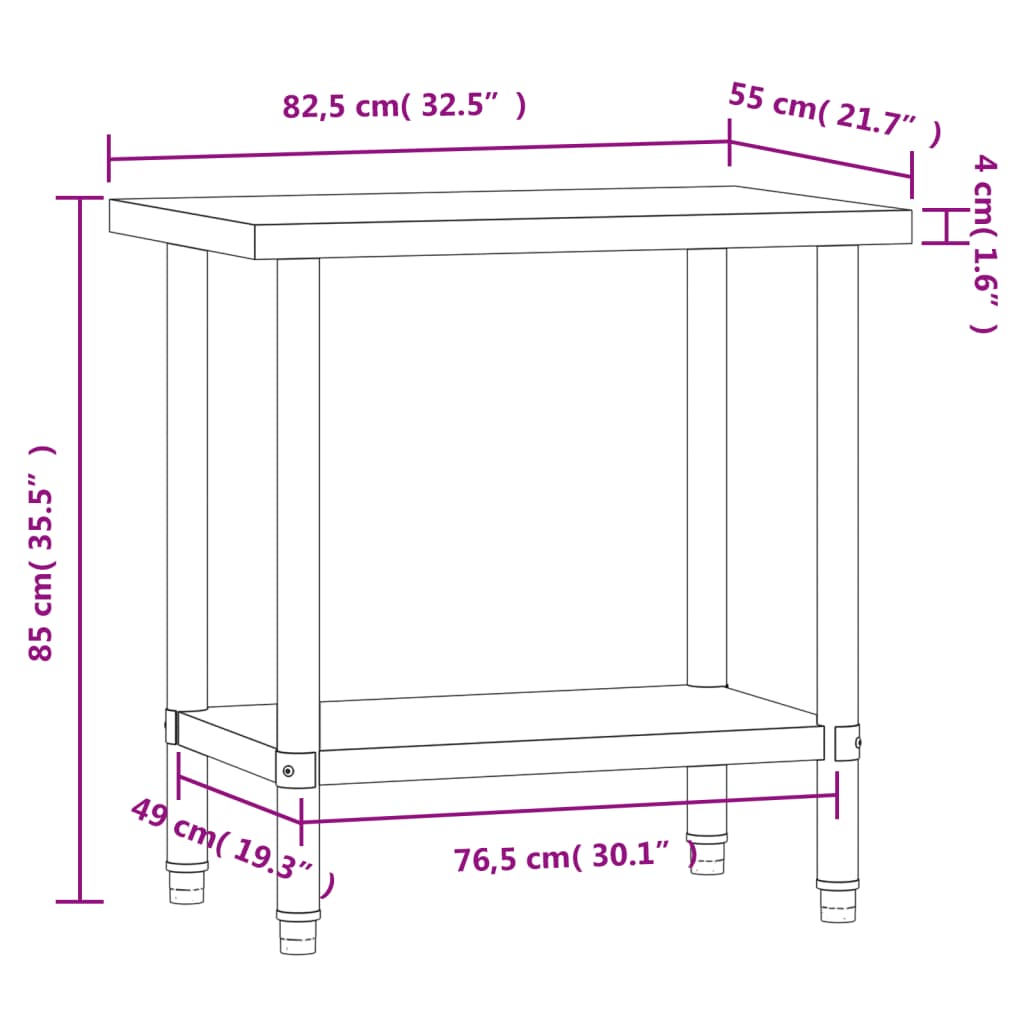 Kitchen Work Table 82.5 x 55 x 85 cm Stainless Steel