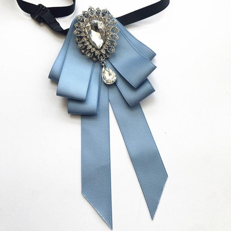 Винтажная брошь в виде галстука-бабочки из ткани с кристаллами, корейская мода, галстуки-бабочки, галстуки для женщин, белый рубашечный воротник, роскошные ювелирные аксессуары