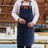 Working Denim Bib Apron Leather Strap Barista Chef Barber Pocket Studio Uniform