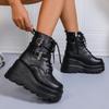 Chunky Wedges Punk Ankle Boots Women Fashion Super High Heels Motorcycle Boots Woman Lace Up Thick Bottom Black Gothic Shoes