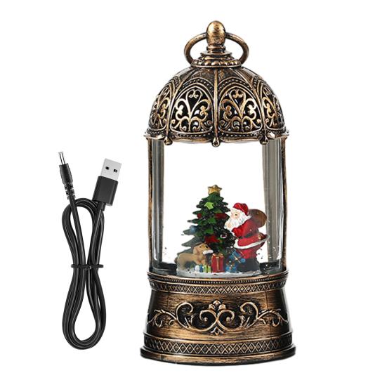 Holiday Party Supplies Lighted Christmas Snow Ball Lantern with Music Glittering Swirling, Birdcage Design Santa Claus Snowing Water Lantern,