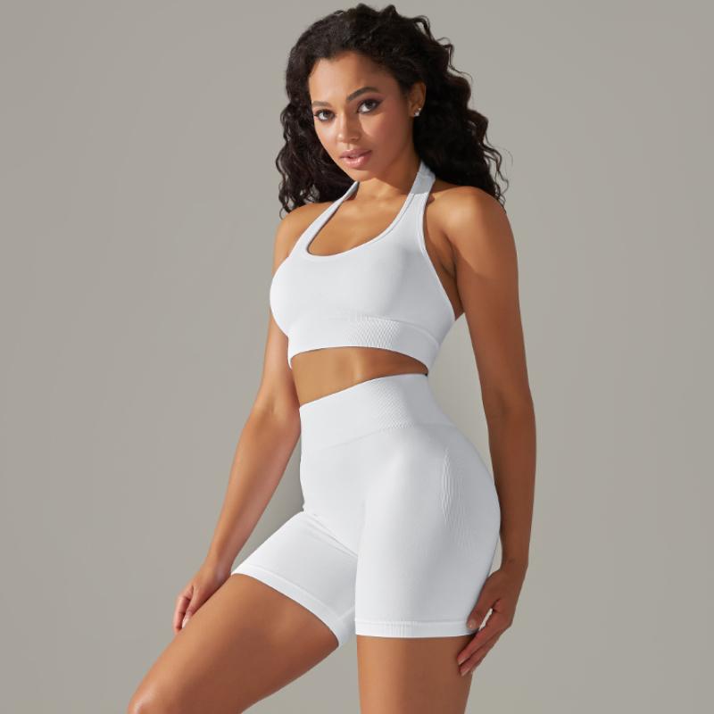 Nessaj Seamless Yoga Set Women Fitness Outfits Peach Hip Shorts Suit Shockproof Sports Bra Gym Running Suits