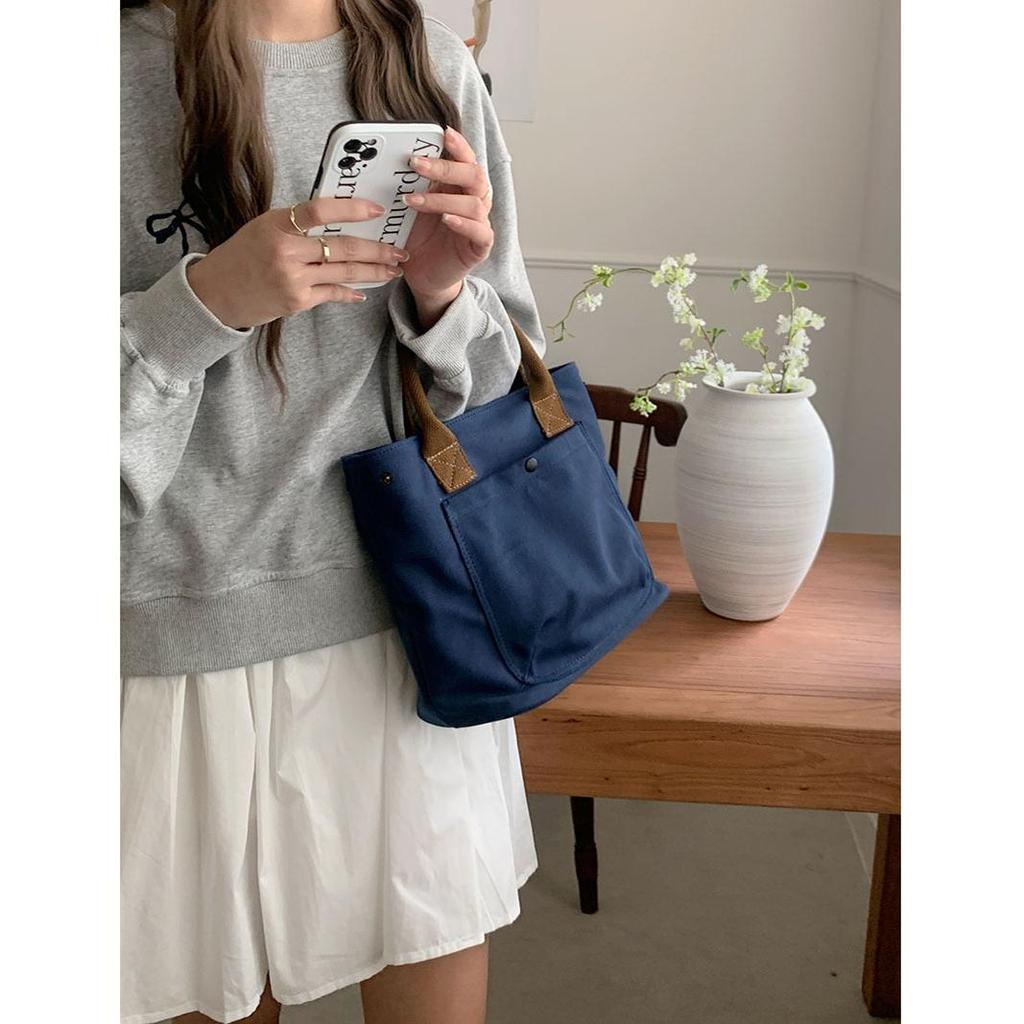 Urban Minimalist Female Student Large Capacity Commuting Horizontal Canvas Single Shoulder Diagonal Cross Portable Tote Bag
