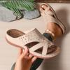 Summer New Slippers Women's Slope Heel Hollow Cross Word Beach Slippers Women