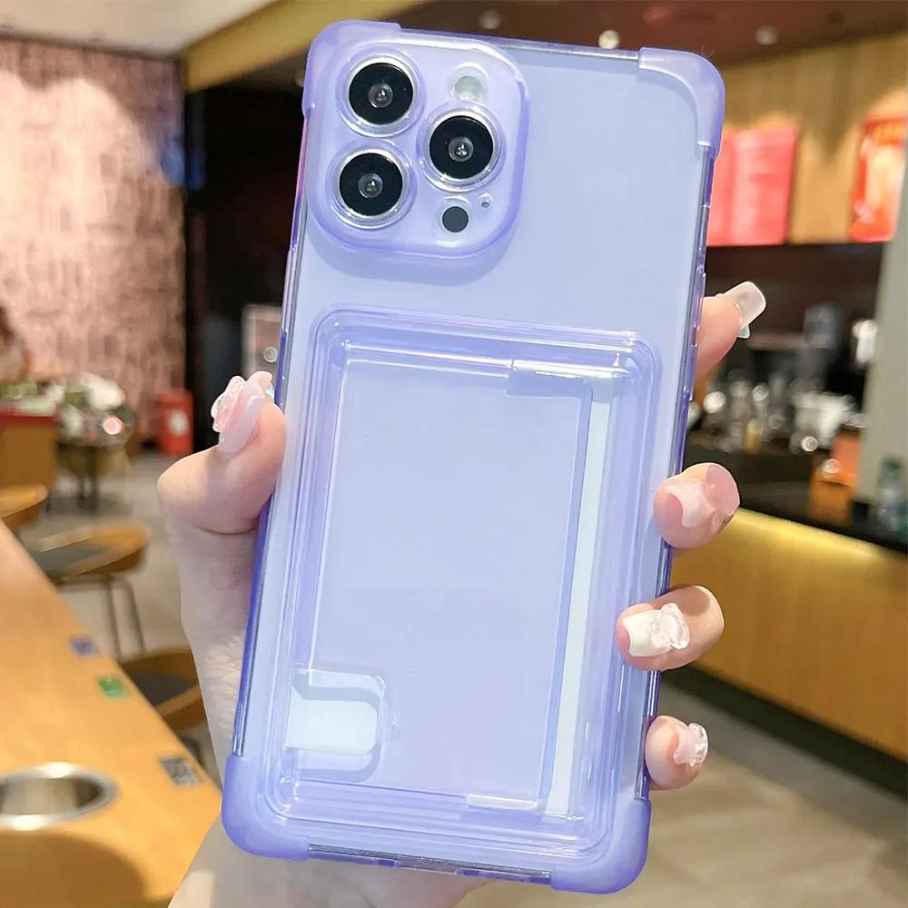 Прозрачный чехол-держатель для карт для iPhone 15 14 Pro Max Plus, кошелек с подушкой безопасности, противоударный прозрачный мягкий чехол для iPhone 13 12 11 Pro Max