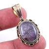 Natural Iolite Gemstone 925 Solid Sterling Silver Two Tone Pendant 1.50'' j1J92