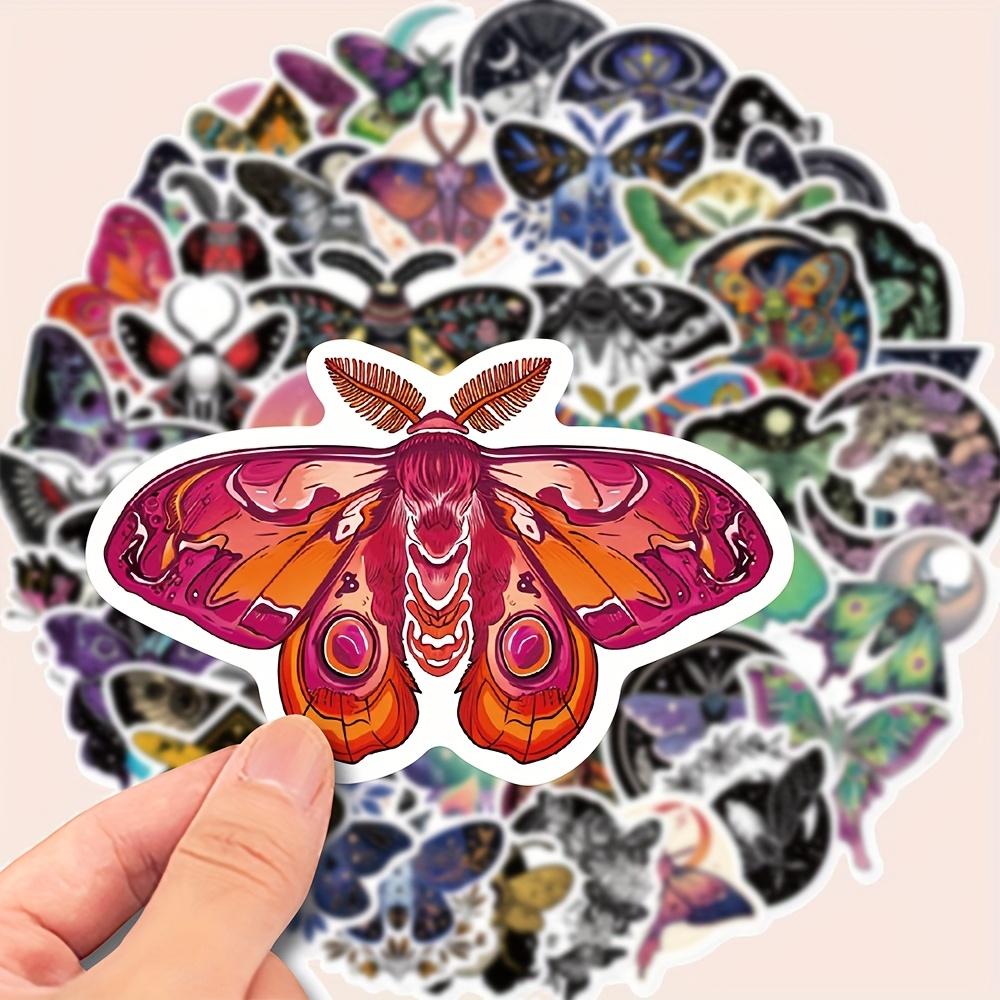 50 DIY Moth Stickers - Reusable self-adhesive sheets, vibrant colors, exquisite designs, suitable for decorating guitars, laptop