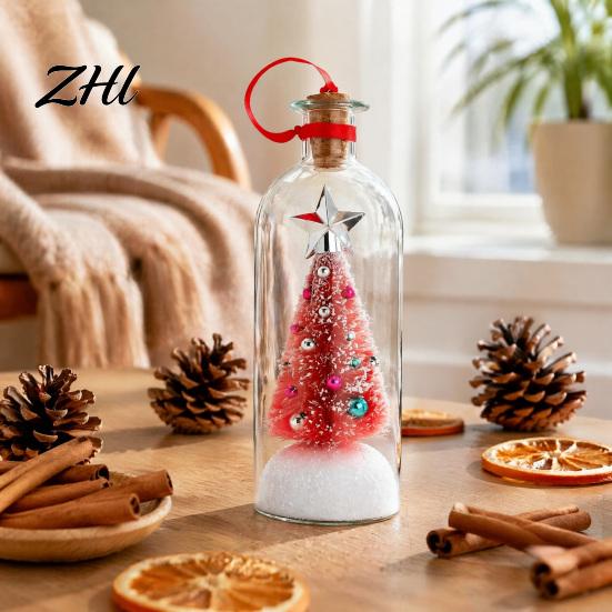 Snowflake Holly Ornaments Recordable Christmas Tree Message in A Bottle, Voice Recording Holiday Keepsake Decorative Ornament for Entryway with
