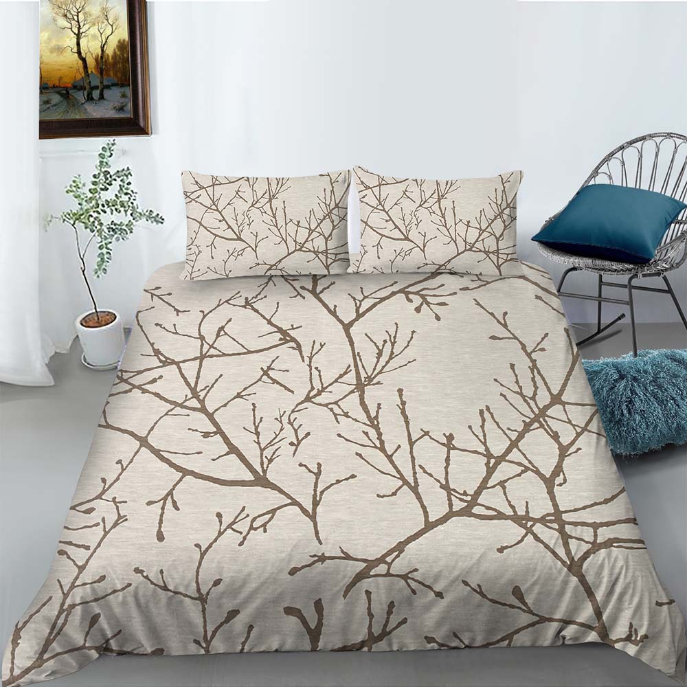 Branch Print Quilt Cover Pillowcase 2 or 3 Pieces of Plant Bedding Set Single Bed Double Bed Full Size Washable Zippered Bedding