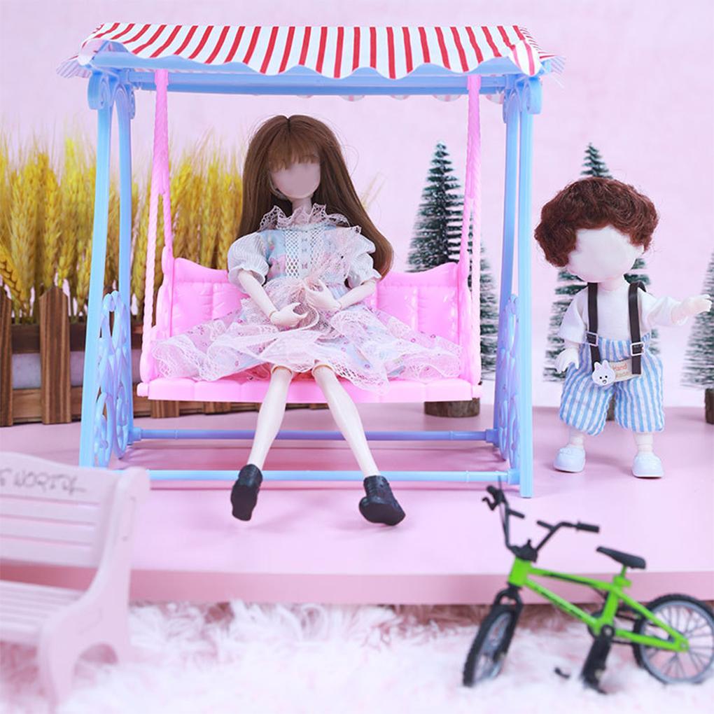 Toy Swing with Canopy Model Swinging Chair Dollhome Decoration Furniture Interactive Early Learning Birthday Gift