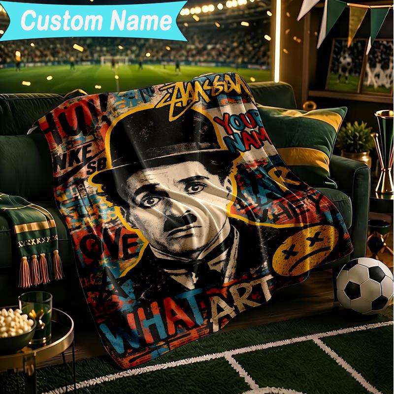 1PC Custom Name Blanket Silent Laughter Charlie Flannel blankets Patterns Throw Blanket All-Season Soft Gift for Couch, Bed, Camping, Birthday gifts