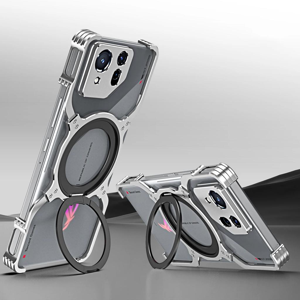 Безрамочный чехол для телефона из алюминиевого сплава с вращающейся на 360° подставкой-кольцом для Asus ROG Phone 8 Pro
