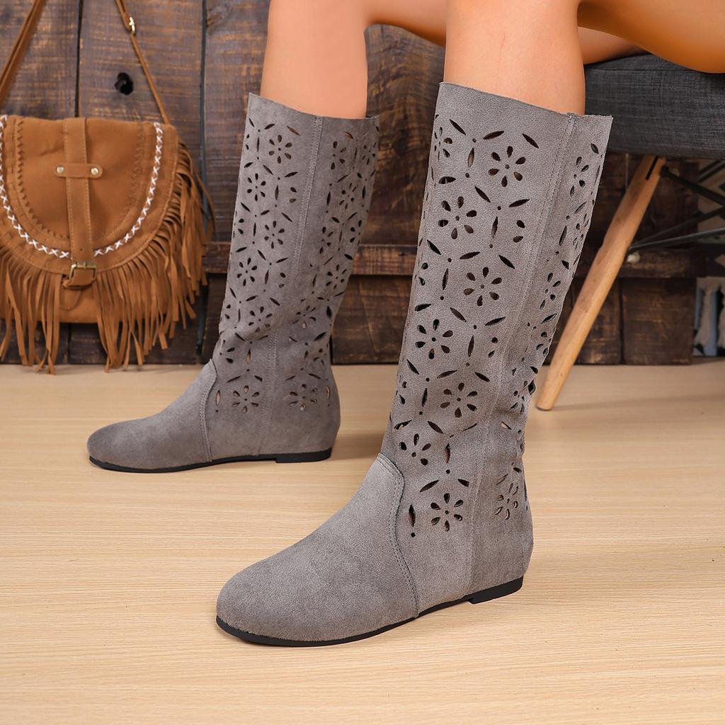 Fashion 2025 New Retro Hollow Breathable High-top Knight Boots Summer Heightened Matte Leather Long Sandals