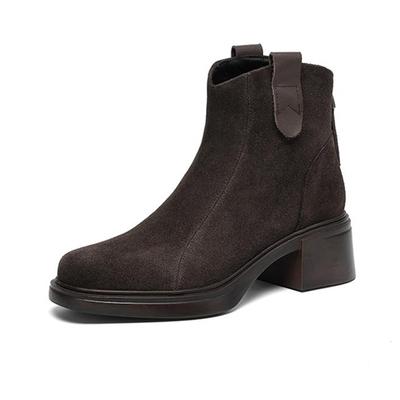 Коровья замша нубук зимние с круглым носком современные ботинки средний каблук молния женские ботильоны