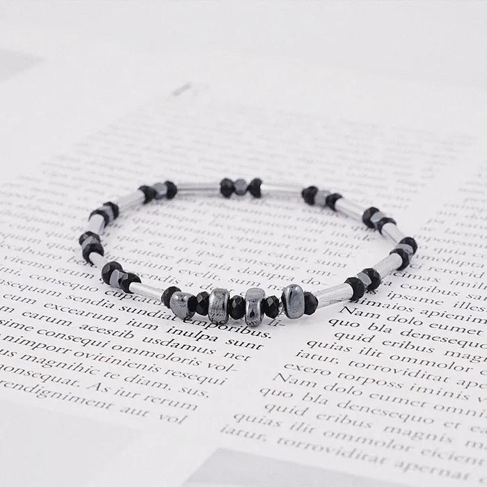Черный металлический браслет с цилиндрическими камнями (C2503AC1267_BK)