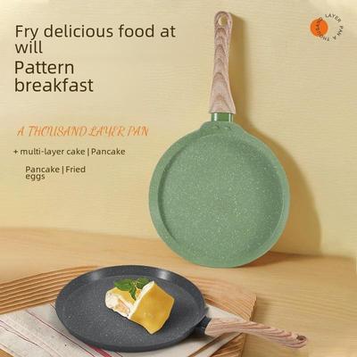Корейская антипригарная сковорода для выпечки тортов и блинов на тысячу слоев с деревянной ручкой