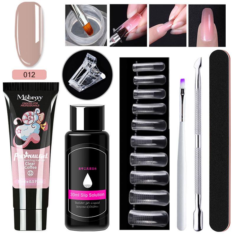 7Pcs Nail Extension Gel Kit, Crystal Nail Tools Set, Brush-On Acrylic Nail Extension Kit, Strong & Long-Lasting Nail Art