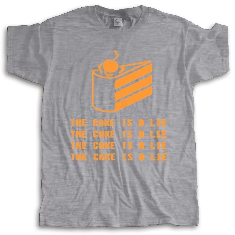 Portal 2 The Cake Is A Lie T-Shirt Vintage Washed Cotton Graphic Tee Unisex Oversized Crew Neck Short Sleeve Retro Gaming Streetwear Top Gift
