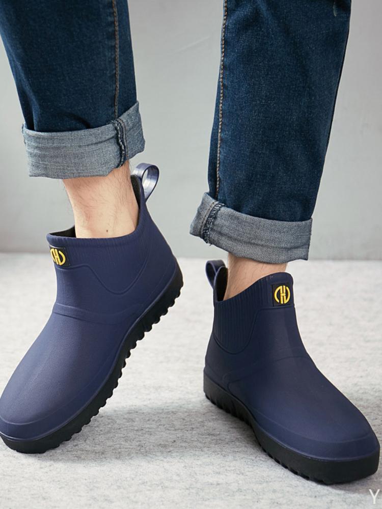 Men Non-slip Waterproof Rain Boots Short Tube Footwear Kitchen Work Fishing Car Wash Rubber Shoes Novelty Fashion