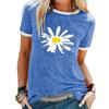 Women Summer T Shirt Daisy Print Retro Fashion Short Sleeve Tees Casual Printed Tops