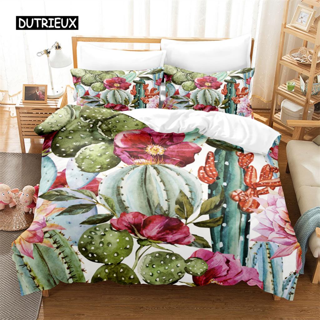 Тропический кактус Постельный комплект Набор пододеяльников 3d Постельное белье Цифровая печать Постельное белье размера Queen Модный дизайн
