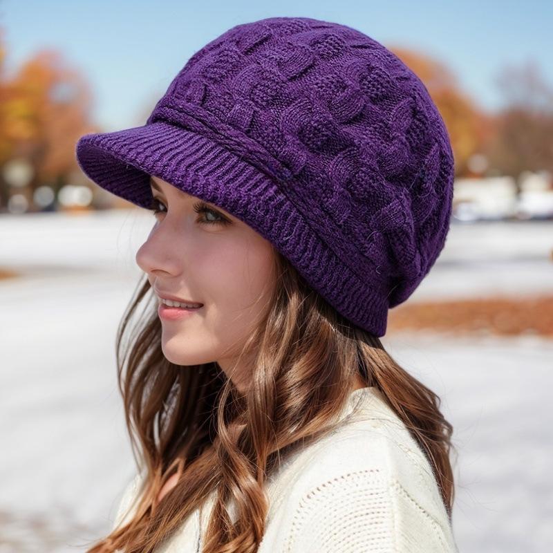 Women's Fashionable Winter Ear Protection Cashmere Wool Hat with Velvet Lining