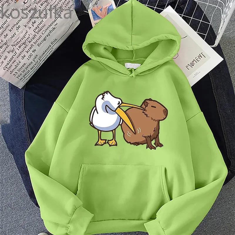 Kawaii толстовки с капибарой для женщин/мужчин, повседневные толстовки с длинными рукавами, модные пуловеры больших размеров для девочек, одежда с короткими рукавами с героями мультфильмов