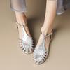 Silver Low-heeled Roman Shoes Women's Summer 2024 Explosion Retro Woven Bag Head Rear Empty Sandals