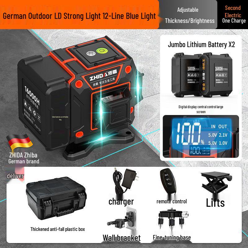 12-линейный высокоточный зеленый инфракрасный уровень с автоматическим креплением к наружной стене и самовыравниванием