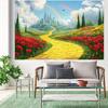 1 piece of magical castle fairy tale background cloth - red poppies  yellow pebble paths  and rainbow castle scenes