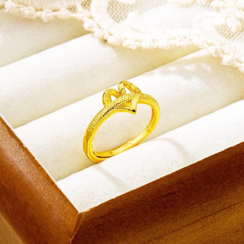 Trendy Hollow Heart Adjustable Ring for Women - Durable Vietnamese Gold with Long-Lasting Color Retention