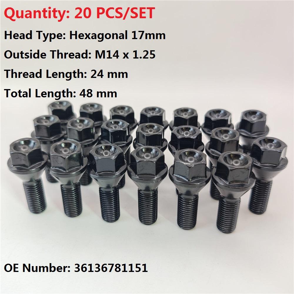 5PCS/20PCS Wheel Lug Bolt Nuts M12X1.5 M14X1.5 M14X1.25 for BMW E46 325 E90 E39 E60 E53 1-2-3-4-5-6-7-8 X1-X2-X3-X4-X5-X6 Z4