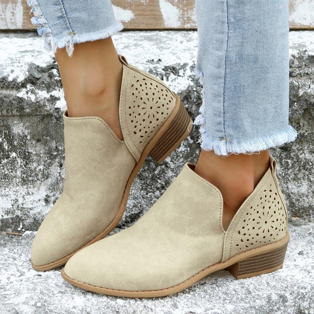 Женские ботильоны с V-образным вырезом до щиколотки, туфли с массивным каблуком и острым носком с вырезами, женская обувь