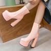 Women Ankle Boots Platform Square High Heels Ladies Short Boots