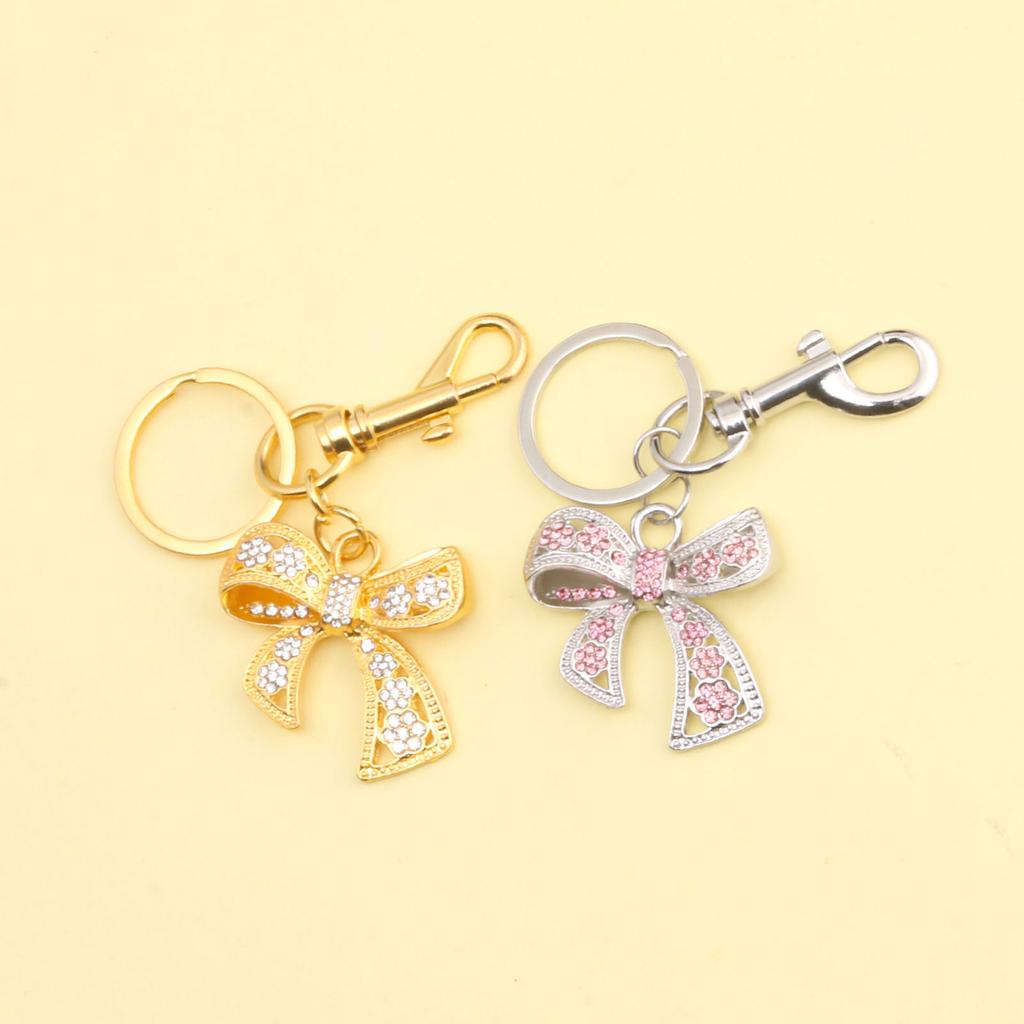 Full Rhinestone Bowknot Y2K Keychains for Women Bag Charm Pendant Car Keyrings Creative Letter D Key Chains Fashion Key Rings