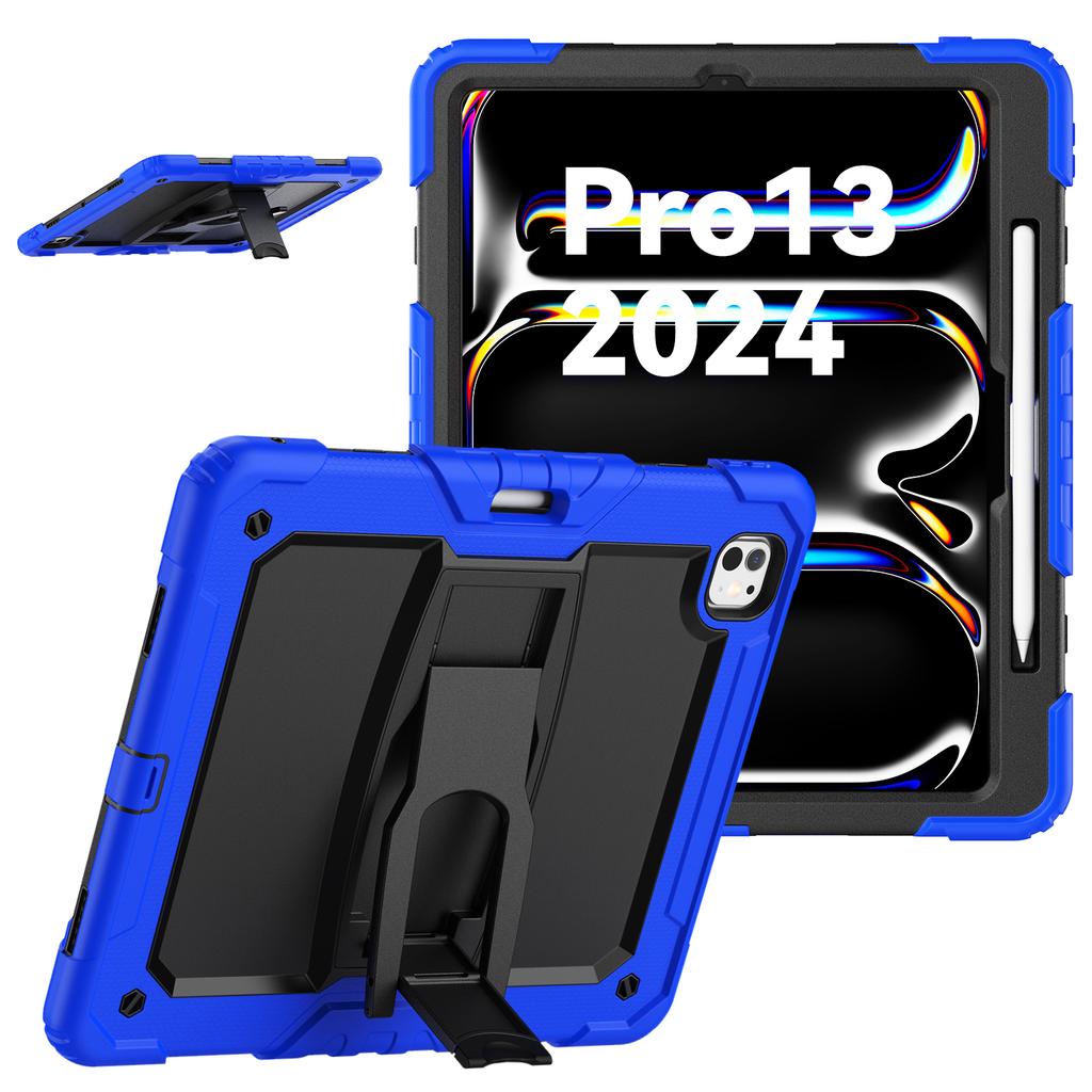 For iPad Pro 13 (2024) Kickstand Case PC+Silicone Tablet Cover with Pen Slot/Shoulder Strap