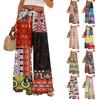 Women Summer Boho Palazzo Pants High Waist Wide Leg Rinting Casual Trousers With Pockets