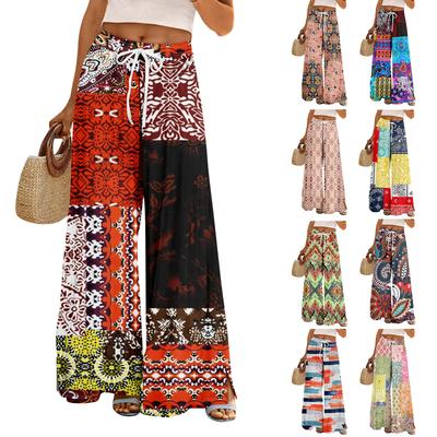 Женские летние брюки-палаццо в стиле бохо с высокой талией, широкие повседневные брюки с карманами