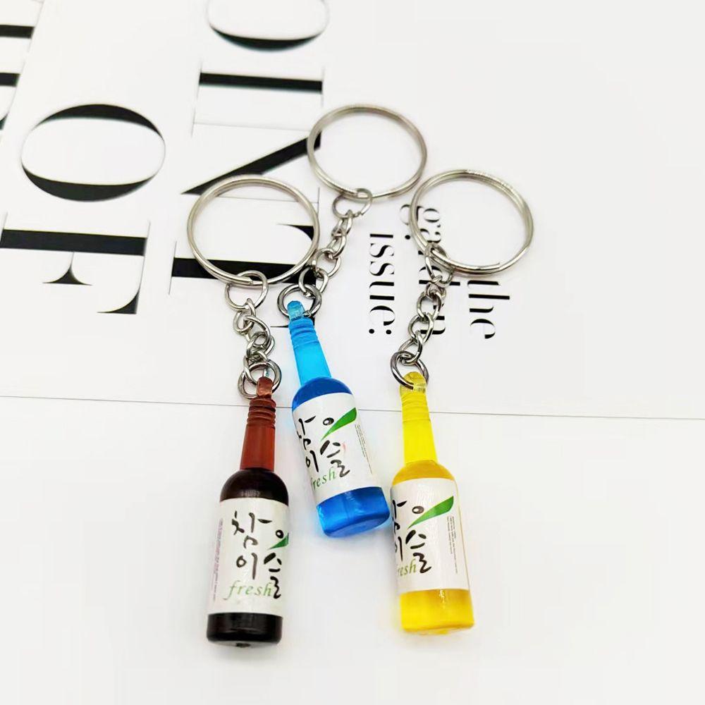 Korean Fashion Drink Soju Bottle Keychain 6 Colors Simulation Resin Beer Wine Trinket Women Keyring Jewelry Travel Gift Souvenir
